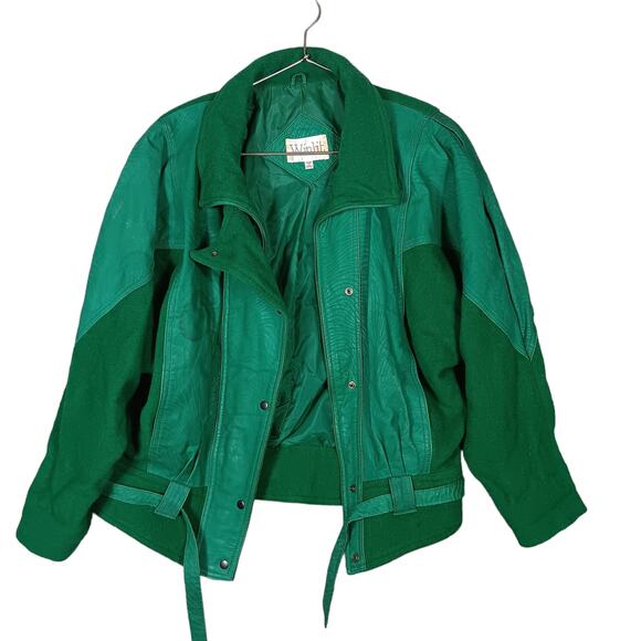 Vintage Winlit Women Jacket Size Medium Green Felt and Leather Panelsd - Picture 5 of 16